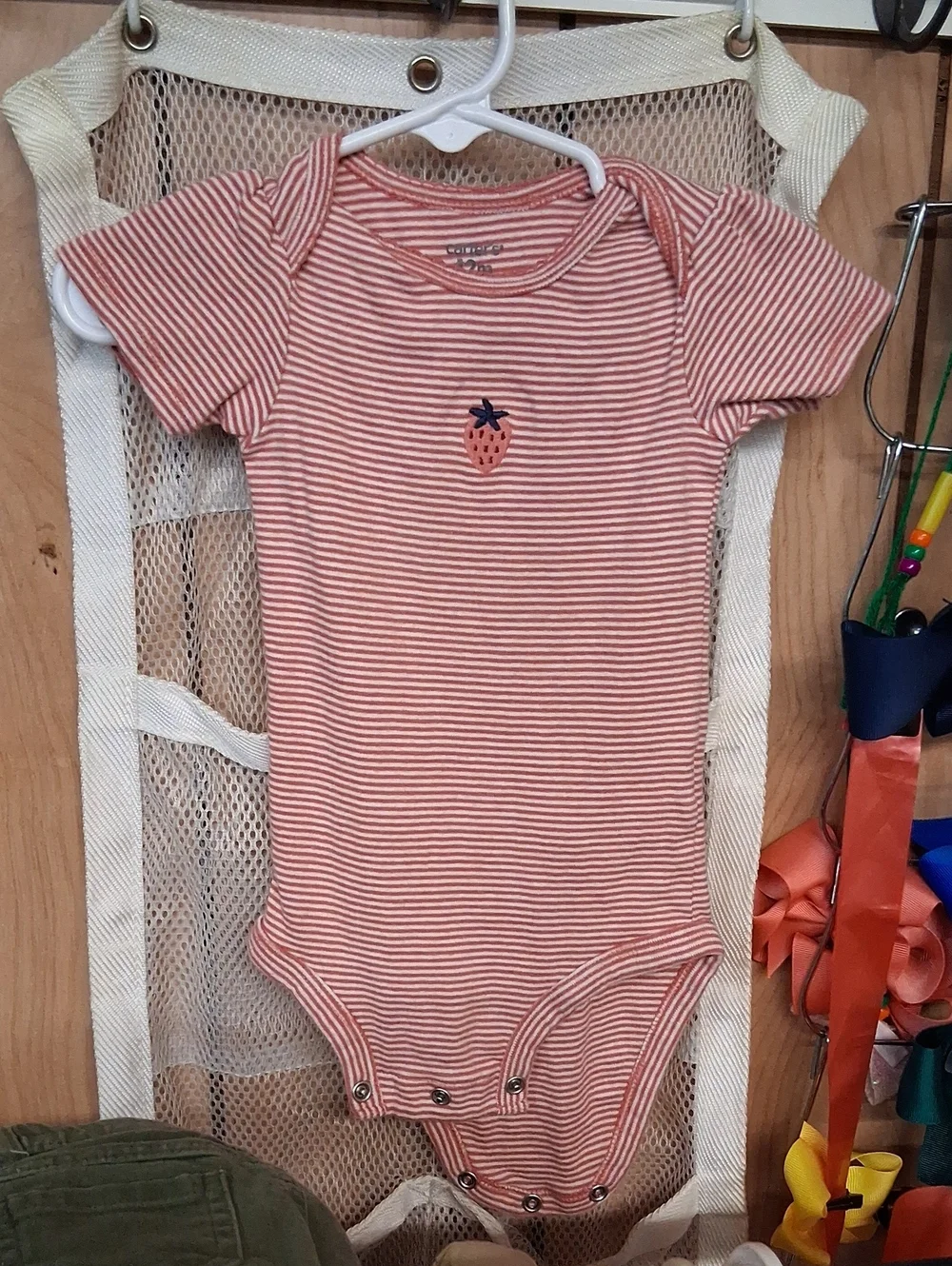 Carter's Coral and White Striped Strawberry Short-Sleeve Bodysuit
